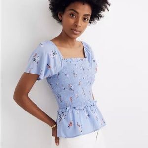 Madewell Smocked Flutter-Sleeve Top in Aloha Floral